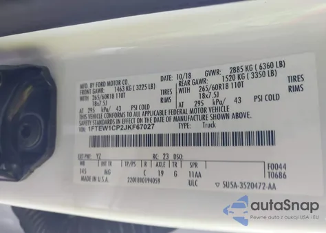 2018 Ford F-150 Xlt from USA, damaged, VIN 1FTEW1CP2JKF67027